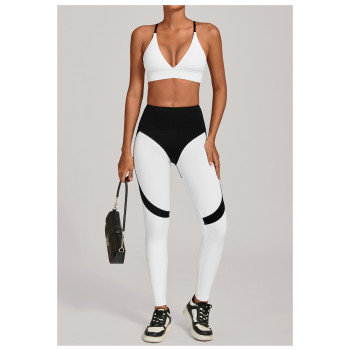 Custom Yoga Sets|Wholesale Color-blocked yoga set tight-fitting high-waist sportswear set outdoor