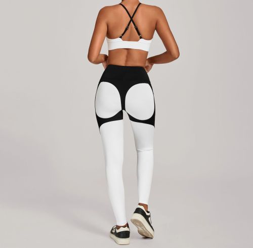 Custom Yoga Sets|Wholesale Color-blocked yoga set tight-fitting high-waist sportswear set outdoor