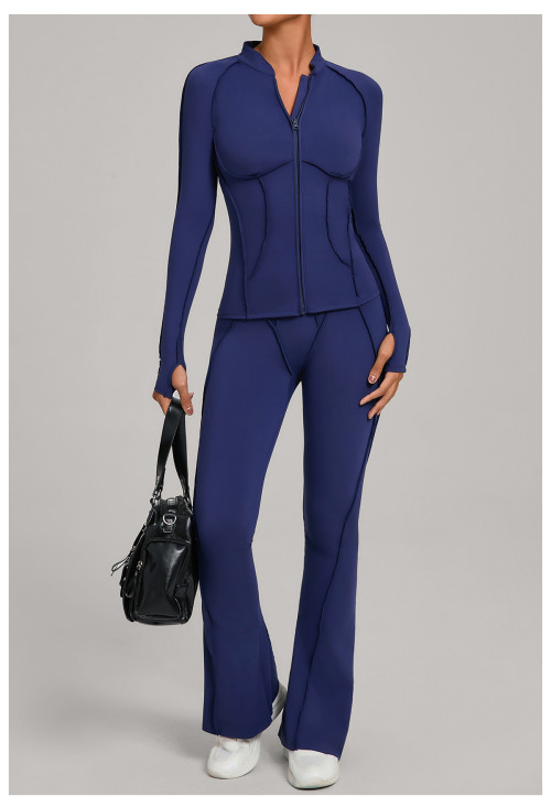 Custom Yoga Sets|Wholesale Women Yoga Suit Autumn/Winter Zipper Long-Sleeved Fitness Set for Running