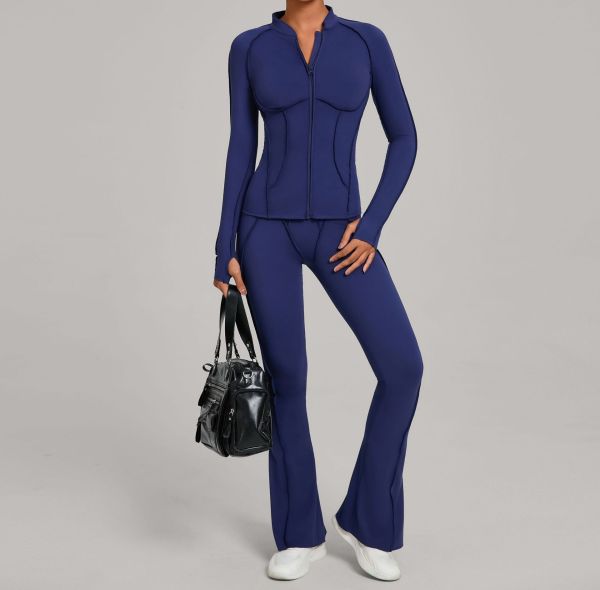 Custom Yoga Sets|Wholesale Women Yoga Suit Autumn/Winter Zipper Long-Sleeved Fitness Set for Running
