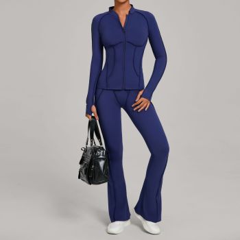 Custom Yoga Sets|Wholesale Women Yoga Suit Autumn/Winter Zipper Long-Sleeved Fitness Set for Running