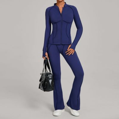 Custom Yoga Sets|Wholesale Women Yoga Suit Autumn/Winter Zipper Long-Sleeved Fitness Set for Running