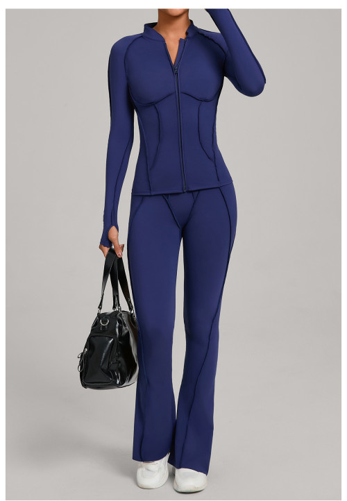 Custom Yoga Sets|Wholesale Women Yoga Suit Autumn/Winter Zipper Long-Sleeved Fitness Set for Running