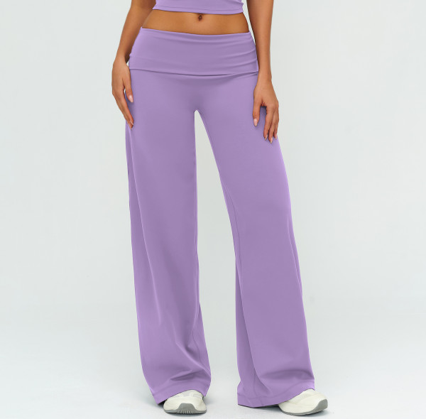 Custom yoga leggings|Wholesale Flare pants with folded waistband loose fit slim suitable for outdoor