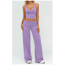 Custom yoga leggings|Wholesale Flare pants with folded waistband loose fit slim suitable for outdoor