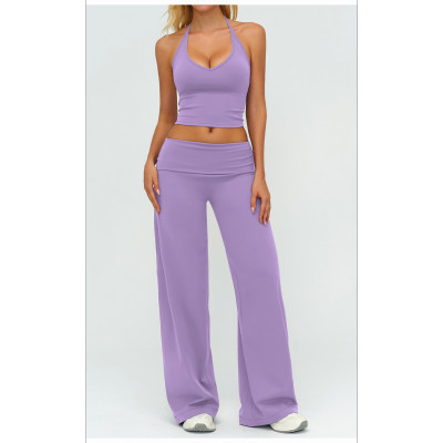 Custom yoga leggings|Wholesale Flare pants with folded waistband loose fit slim suitable for outdoor