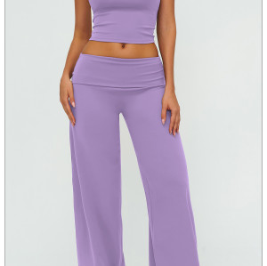 Custom yoga leggings|Wholesale Flare pants with folded waistband loose fit slim suitable for outdoor