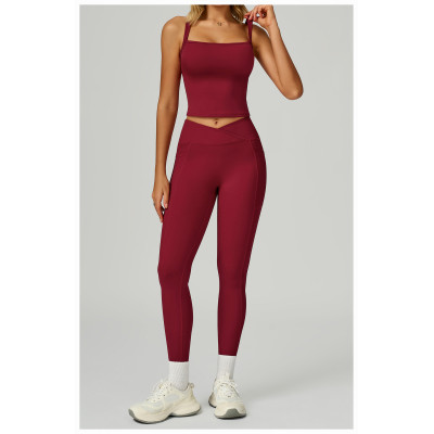 Custom yoga leggings|Wholesale High-waisted yoga pants with crossover waistbands outdoor yoga pants