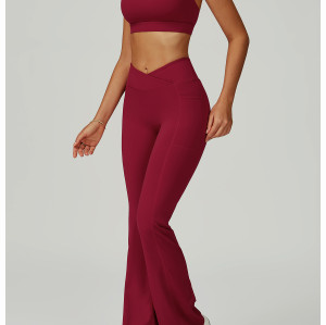 Custom yoga leggings|Wholesale High-waisted flared pants with cross waistband suitable for outdoor