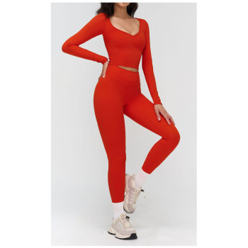 Custom long-sleeved sweatshirt |Wholesale Yoga V-neck tight-fitting yoga wear for outdoor fitness