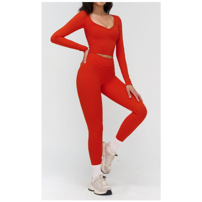 Custom long-sleeved sweatshirt |Wholesale Yoga V-neck tight-fitting yoga wear for outdoor fitness