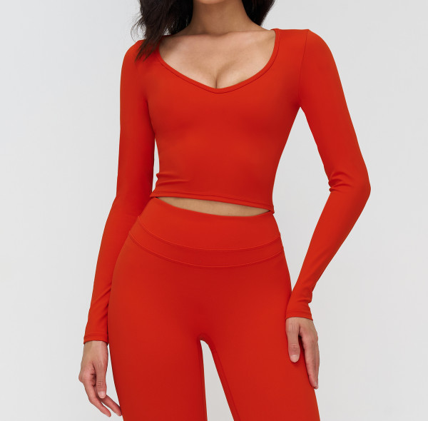 Custom long-sleeved sweatshirt |Wholesale Yoga V-neck tight-fitting yoga wear for outdoor fitness