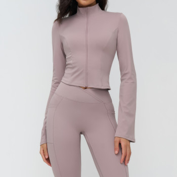 Custom Yoga Jackets | Wholesale Yoga jacket with zipper and flared sleeves for outdoor running