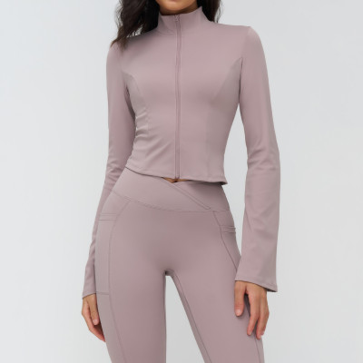 Custom Yoga Jackets | Wholesale Yoga jacket with zipper and flared sleeves for outdoor running