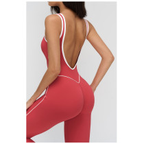 Custom jumpsuits|Wholesale Yoga bodysuit with contrasting color trim stylish neckline fitness wear