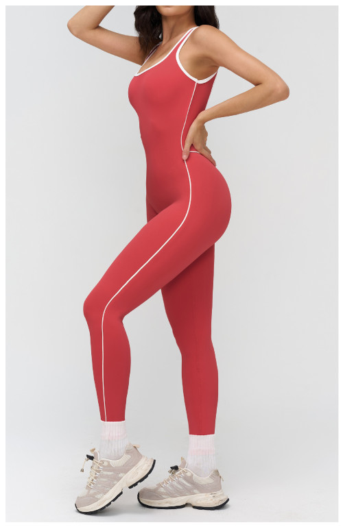 Custom jumpsuits|Wholesale Yoga bodysuit with contrasting color trim stylish neckline fitness wear