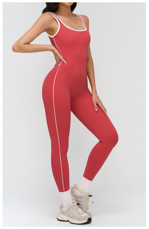 Custom jumpsuits|Wholesale Yoga bodysuit with contrasting color trim stylish neckline fitness wear