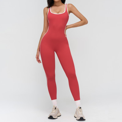 Custom jumpsuits|Wholesale Yoga bodysuit with contrasting color trim stylish neckline fitness wear