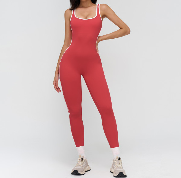 Custom jumpsuits|Wholesale Yoga bodysuit with contrasting color trim stylish neckline fitness wear