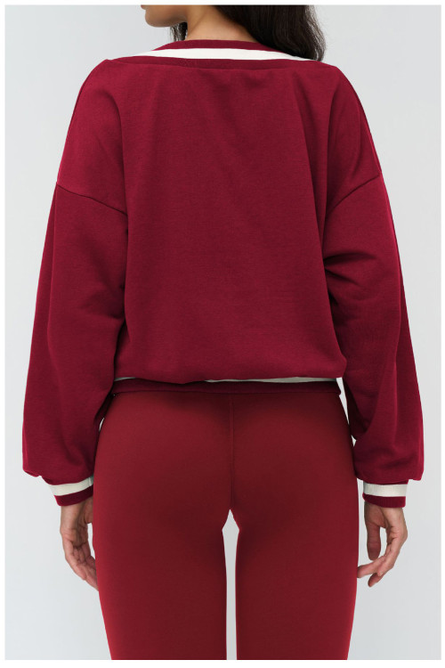 Custom long-sleeved sweatshirt |Wholesale Color-blocked sports sweatshirt V-neck casual