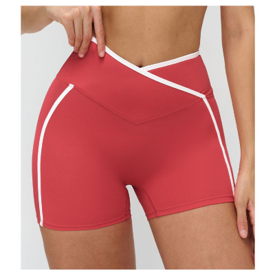 Custom Sports Shorts|Wholesale Color-blocked yoga shorts with crossover waistbands outdoor style