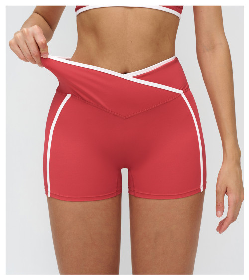Custom Sports Shorts|Wholesale Color-blocked yoga shorts with crossover waistbands outdoor style