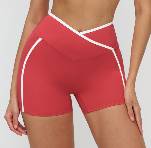 Custom Sports Shorts|Wholesale Color-blocked yoga shorts with crossover waistbands outdoor style