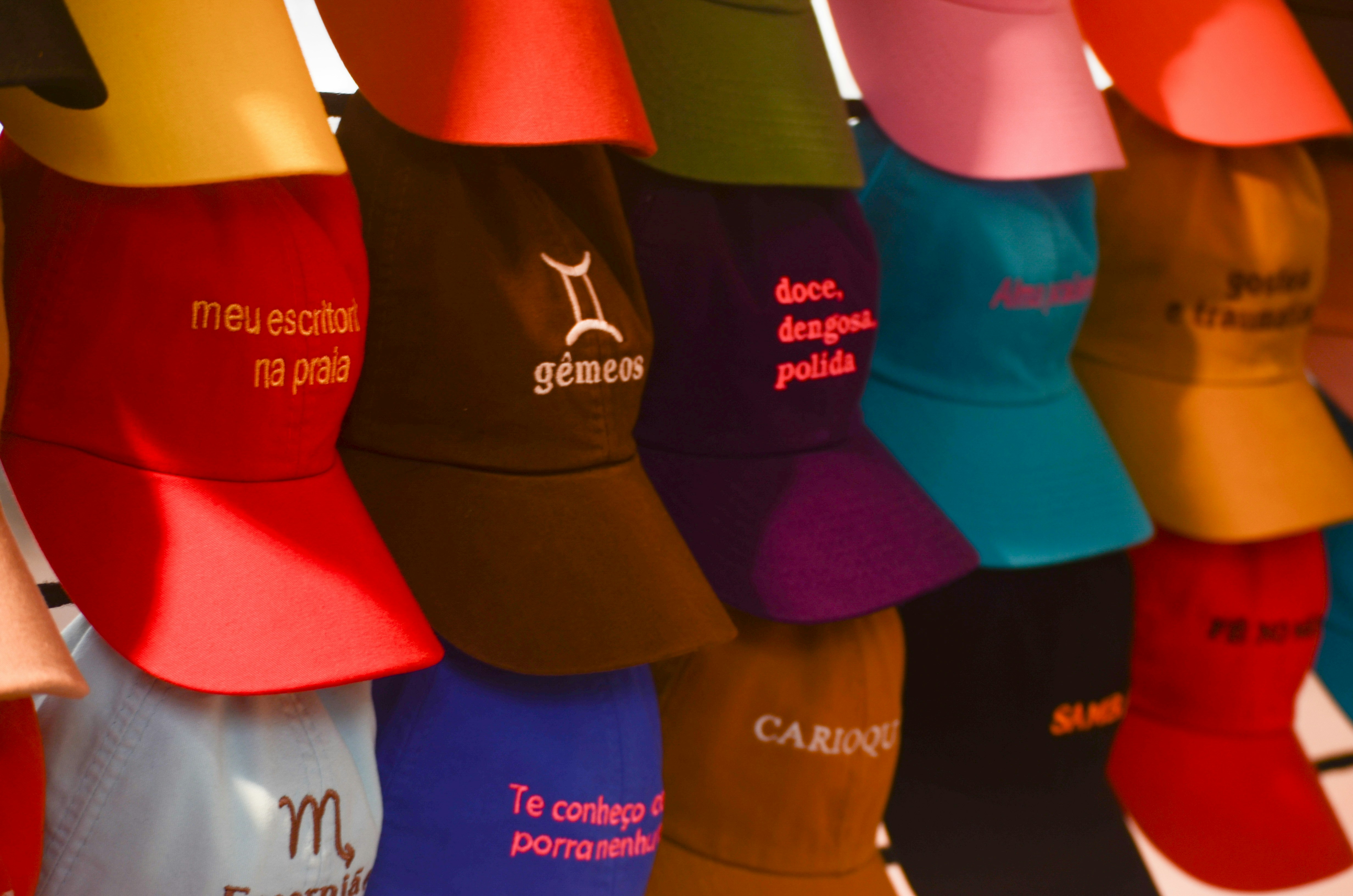 A display of custom branding options for yoga wear, including labels, tags, and packaging