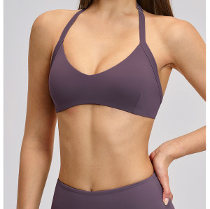 Custom Yoga bra|Wholesale Brushed halter neck sports bra with open back and beautiful yoga underwear