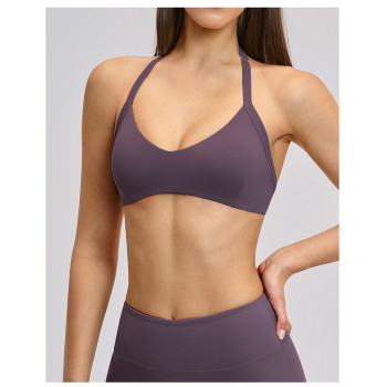 Custom Yoga bra|Wholesale Brushed halter neck sports bra with open back and beautiful yoga underwear