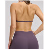 Custom Yoga bra|Wholesale Brushed halter neck sports bra with open back and beautiful yoga underwear