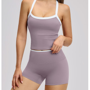 Camiseta de yoga personalizada | Camiseta de yoga al por mayor con diseño de bloques de color y espalda abierta, para fitness y running
