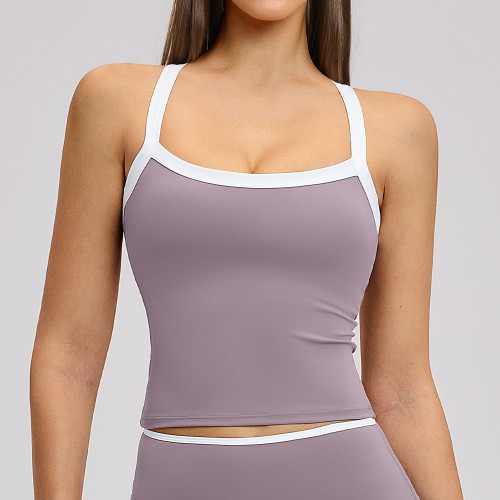 Custom Yoga Vest|Wholesale Yoga vest with color blocking hollowed-out back fitness wear for running