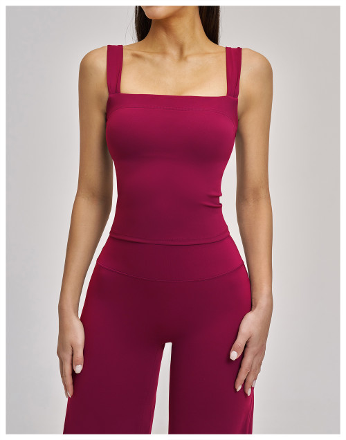 Custom Yoga Vest|Wholesale Yoga vest with padded chest high elastic square neck outdoor fitness