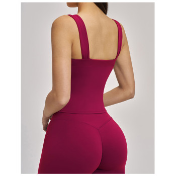 Custom Yoga Vest|Wholesale Yoga vest with padded chest high elastic square neck outdoor fitness