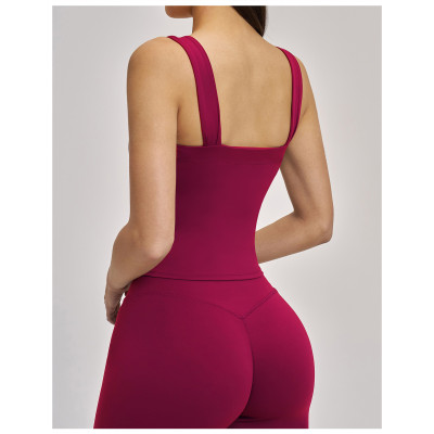 Custom Yoga Vest|Wholesale Yoga vest with padded chest high elastic square neck outdoor fitness