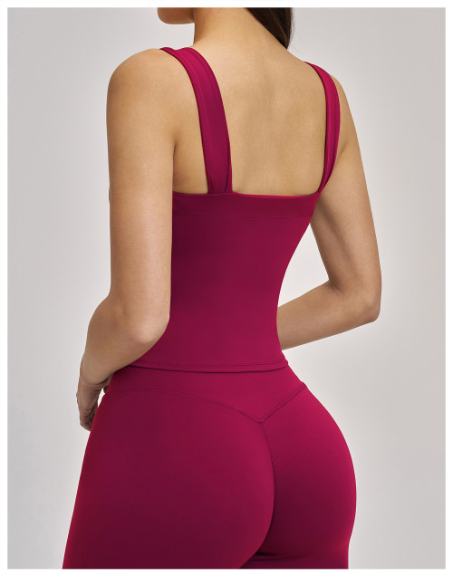 Custom Yoga Vest|Wholesale Yoga vest with padded chest high elastic square neck outdoor fitness