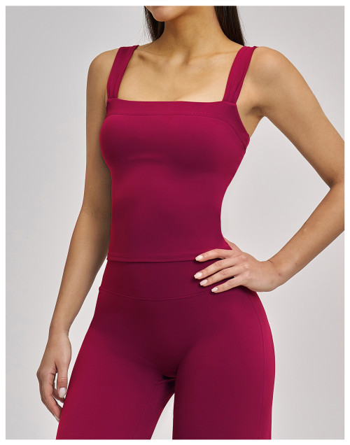 Custom Yoga Vest|Wholesale Yoga vest with padded chest high elastic square neck outdoor fitness