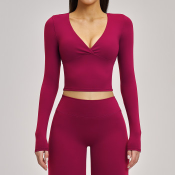 Custom long-sleeved sweatshirt |Wholesale Women long-sleeve yoga top for spring and summer