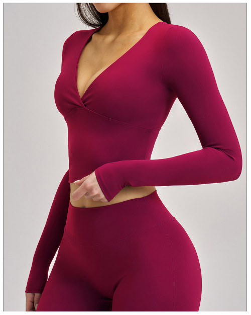 Custom long-sleeved sweatshirt |Wholesale Women long-sleeve yoga top for spring and summer