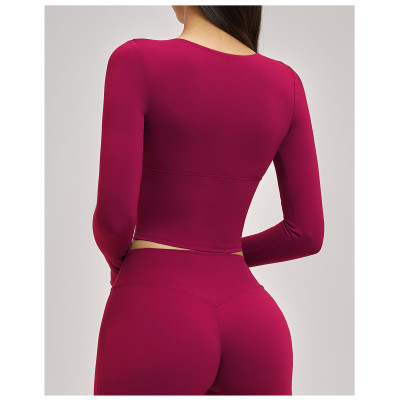 Custom long-sleeved sweatshirt |Wholesale Women long-sleeve yoga top for spring and summer