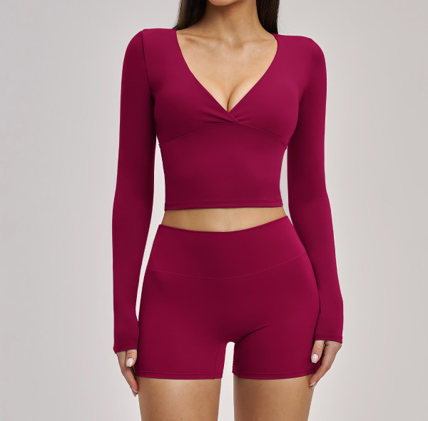 Custom Yoga Sets|Wholesale Long-sleeved sports running halter neck fitness set with brushed back