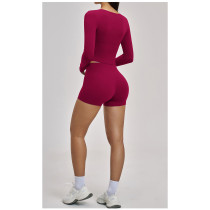 Custom Yoga Sets|Wholesale Long-sleeved sports running halter neck fitness set with brushed back