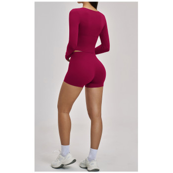 Custom Yoga Sets|Wholesale Long-sleeved sports running halter neck fitness set with brushed back