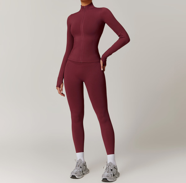 Custom Yoga Sets|Wholesale Seamless warm zipper yoga set for sports fitness and running