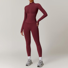 Custom Yoga Sets|Wholesale Seamless warm zipper yoga set for sports fitness and running