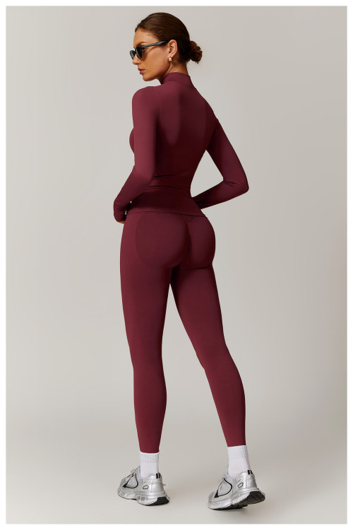 Custom Yoga Sets|Wholesale Seamless warm zipper yoga set for sports fitness and running
