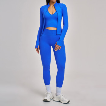 Custom Yoga Sets|Wholesale Seamless winter zipper yoga set is suitable for sports and fitness