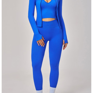 Custom Yoga Sets|Wholesale Seamless winter zipper yoga set is suitable for sports and fitness