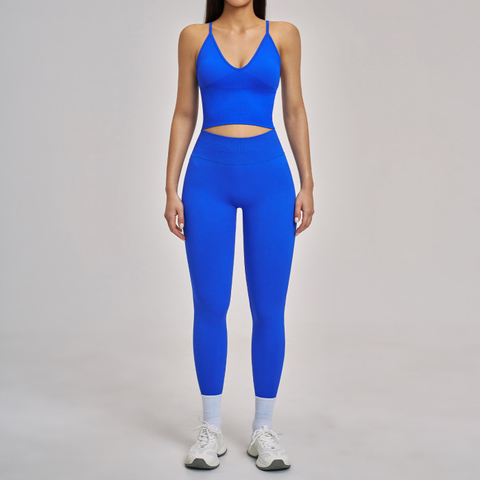 Custom Yoga Sets|Wholesale Seamless Yoga Set Racerback Fitted Fitness Wear High Elasticity Running